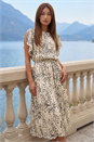 Cream  Animal Print Split Sleeve Midi Dress, Image 1 of 4
