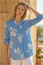 Blue Floral Stripe Pleated Top, Image 1 of 4