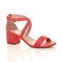 Coral AJVANI Coral Mid Block Heel Crossed Straps Sandals, Image 1 of 6