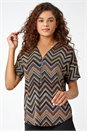 Bronze Glitter Zig Zag Zip Front Stretch Top, Image 2 of 5