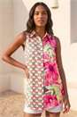 Pink Abstract Floral Print Longline Shirt, Image 1 of 4