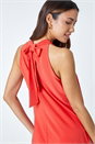 Coral Tie Back Halter Neck Trim Detail Stretch Top, Image 4 of 5