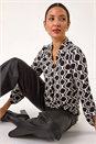 Black Mono Chain Print V-Neck Stretch Top, Image 1 of 5