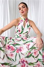 Pink Floral Print Pleated Midi Dress, Image 4 of 6