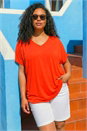 Rust Curve V-Neck Stretch Top, Image 2 of 4