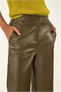 Olive Faux Leather Wide Leg Crop Trousers, Image 5 of 8