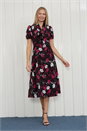 Black Julianna Floral Print Pussy Bow Dress, Image 1 of 4