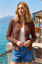 Chocolate Cable Knit Cardigan, Image 1 of 4