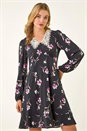 Black Dusk Lace Collar Floral Print Dress, Image 1 of 5