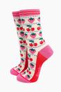 Cream Fair Isle Strawberry Cherry Bamboo Socks, Image 1 of 4