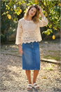 Natural  Crochet Knit Flared Sleeve Top, Image 2 of 4