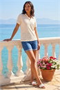 Natural  Textured Collar V-Neck Top, Image 2 of 4