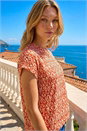 Rust Geo Print Bubble Hem Top, Image 1 of 4