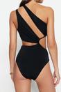 Black One Shoulder Cut Out Detail Swimsuit, Image 3 of 3