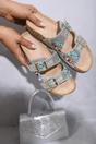Silver iKrush Silver Audrey Double Buckle Jewelled Sandals, Image 8 of 8