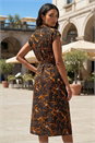 Orange Floral Belted Midi Shirt Dress, Image 3 of 4