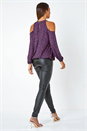 Purple Animal Print Cold Shoulder Stretch Top, Image 2 of 5