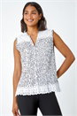 Black Cotton Spot Broderie Crinkle V-Neck Blouse, Image 1 of 5