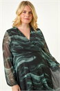Grey Curve Abstract Print Wrap Stretch Midi Dress, Image 4 of 5
