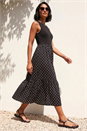 Black Dusk Polka Dot Ribbed Midi Dress , Image 1 of 4