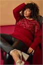 Red Curve Leaf Print Sparkly Knit Jumper, Image 6 of 7