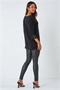 Black Plain Lace Trim Stretch Top, Image 3 of 5