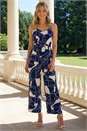 Navy  Abstract Print Pocket Jumpsuit, Image 1 of 4