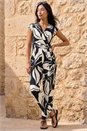 Black Petite Leaf Print Stretch Jumpsuit, Image 2 of 4