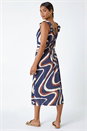 Navy  Frill Neck Swirl Print Midi Dress, Image 3 of 5
