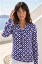 Blue Geo Print Stretch Mock Shirt, Image 1 of 4
