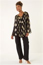 Black Floral Jacquard Frill Buttoned Blouse, Image 2 of 5