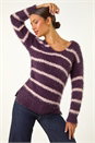 Plum Stripe Fluffy Knit Jumper, Image 1 of 5
