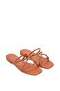 Tan XY LONDON Tan 'Suzzie' Strappy Flat Slip On Square Toe Slider Mule Sandals, Image 4 of 5