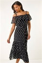 Black Polka Dot Bardot Midi Dress, Image 1 of 5