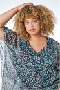 Green Curve Ditsy Print Chiffon Top , Image 4 of 5