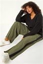 Khaki Curve Side Stripe Wide Leg Trouser, Image 1 of 5
