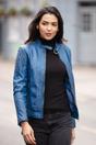 Blue 'Kore' Real Leather Biker Jacket, Image 1 of 5
