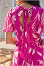 Magenta Floral Print Flutter Sleeve Midi Dress, Image 4 of 4