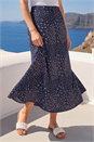 Navy Linear Floral Print Stretch Midi Skirt, Image 1 of 4