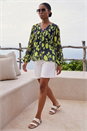 Navy  Floral Print Pleated Blouse, Image 3 of 4