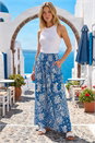 Blue Printed Shirred Wide Leg Trouser, Image 2 of 4