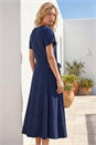 Navy  Side Tie Detail Midi Dress, Image 3 of 4