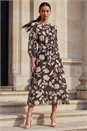 Chocolate Floral Pleated Midi Dress, Image 3 of 4