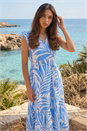 Blue Leaf Print V-Neck Midi Dress, Image 2 of 4