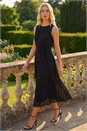 Black Chiffon Pleat Neck Midi Dress, Image 1 of 4