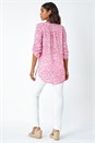 PINK Ditsy Print Button Up V-Neck Blouse, Image 3 of 5