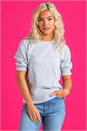 Blue Ribbed Shirred Cuff Top, Image 4 of 5