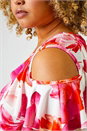 Fuchsia Curve Floral Print Cold Shoulder Tunic Top, Image 5 of 5