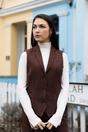 Rust Infinity Leather Rust Herringbone Wool Tweed Check Waistcoat, Image 2 of 4