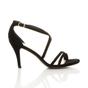 Black AJVANI Black High Heel Crossed Straps Buckle Strappy Sandals, Image 2 of 6
